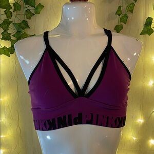 PINK Victoria's Secret Purple and Black Strappy Sports Bra